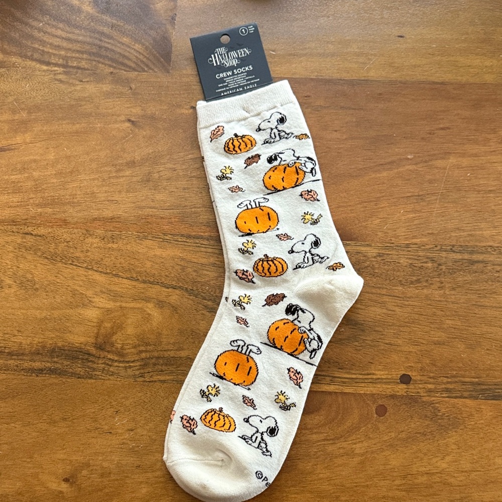 Peanuts Halloween Crew Socks - White and Orange